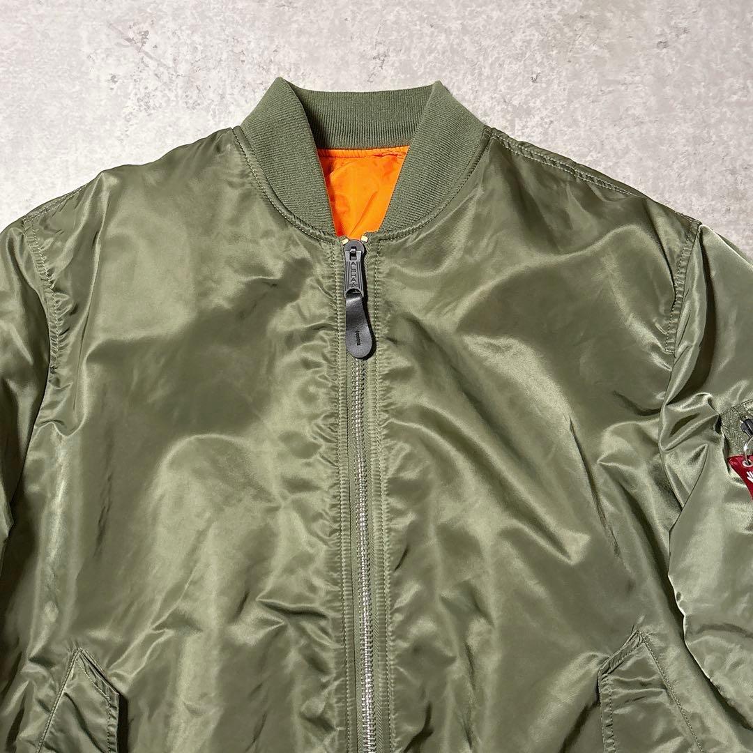 美品 アルファインダストリーズ MA-1 2XL グリーン リバーシブル