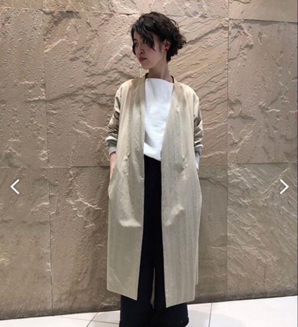 BEARDSLEY 袖口ニット トレンチコート ノーカラー ベージュ