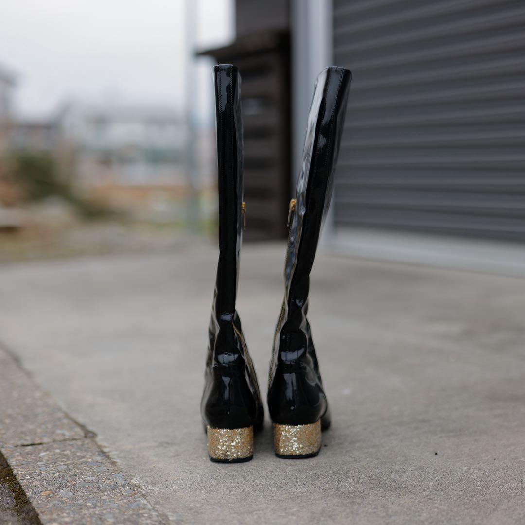 saint laurent パテントレザー y2k ゴールド ブーツ レア