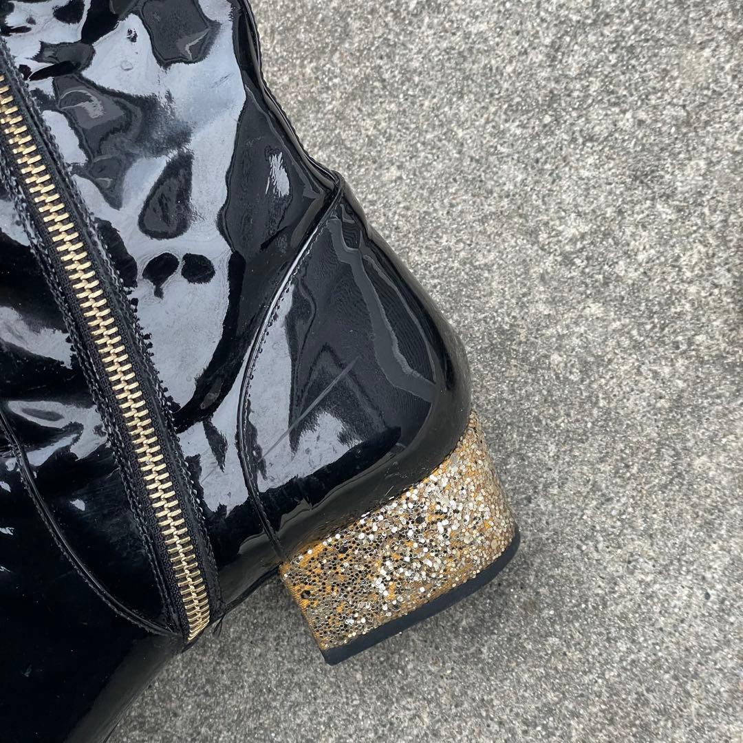 saint laurent パテントレザー y2k ゴールド ブーツ レア