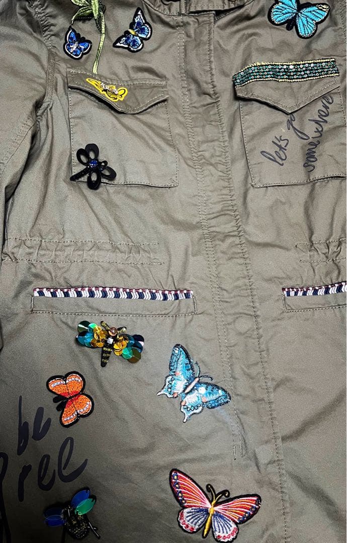 Desigual パッチワーク刺繍ワッペンミリタリーモッズコート 個性的