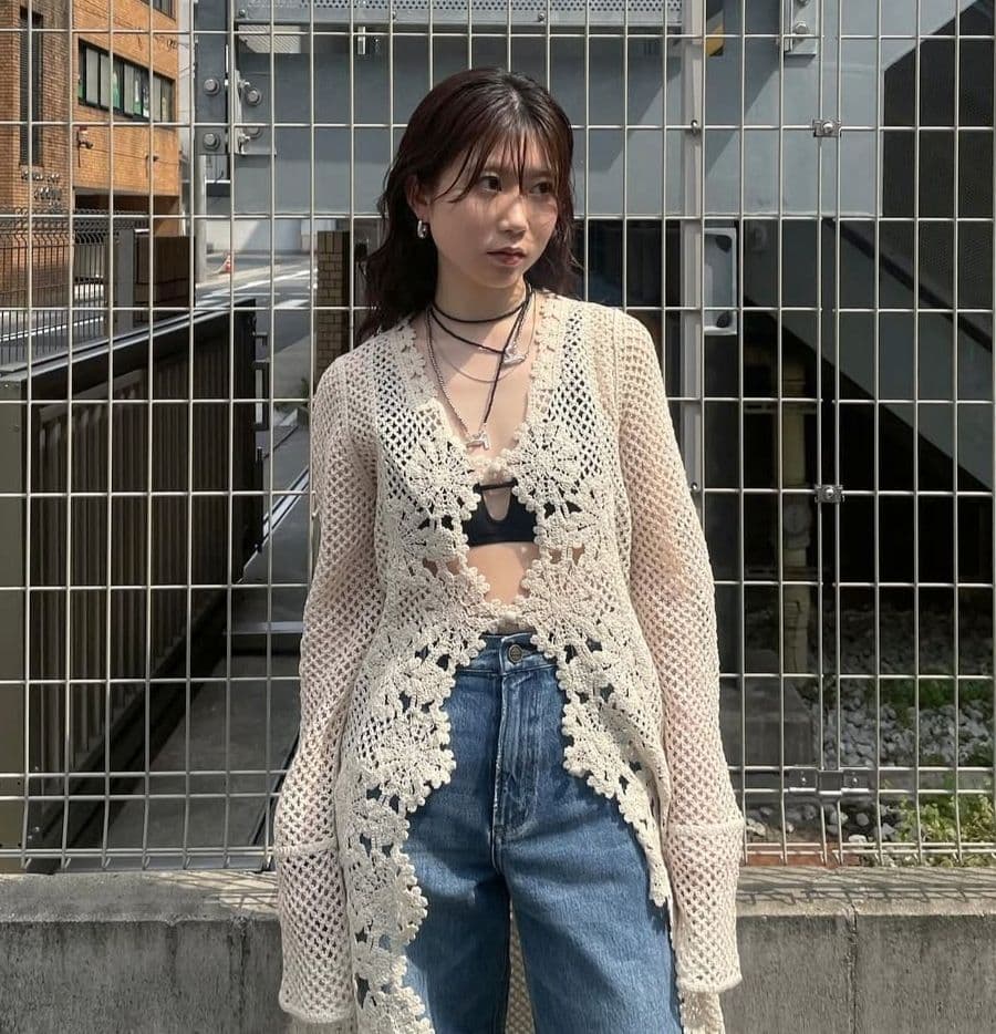 新品タグ付 CROCHET LIKE FLOWER LONG TOP ameri