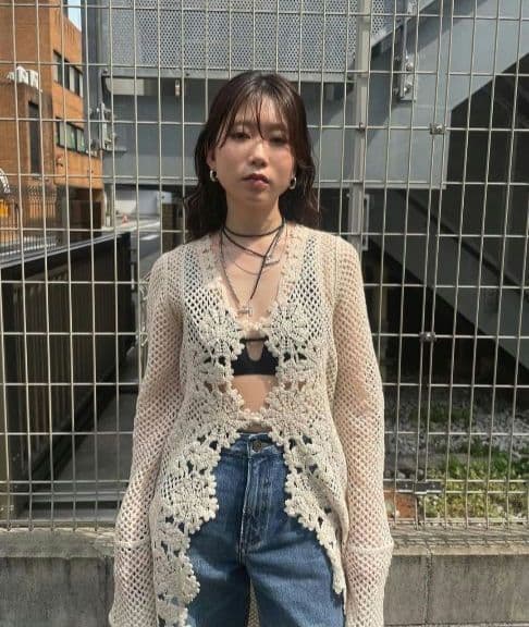 新品タグ付 CROCHET LIKE FLOWER LONG TOP ameri