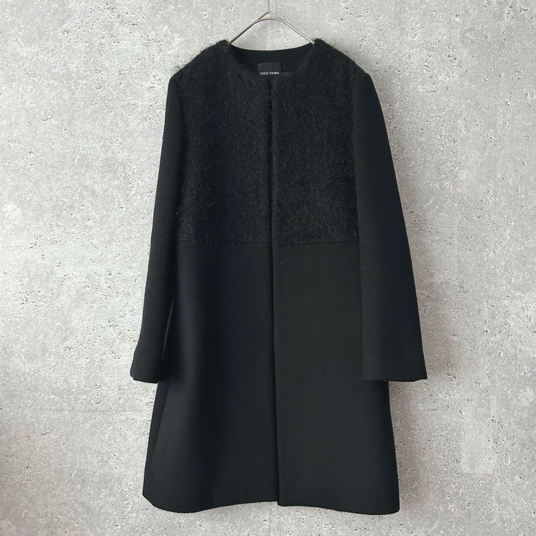 美品✨YOKO CHAN モヘヤ切替 ノーカラーコート　36 ヨーコチャン