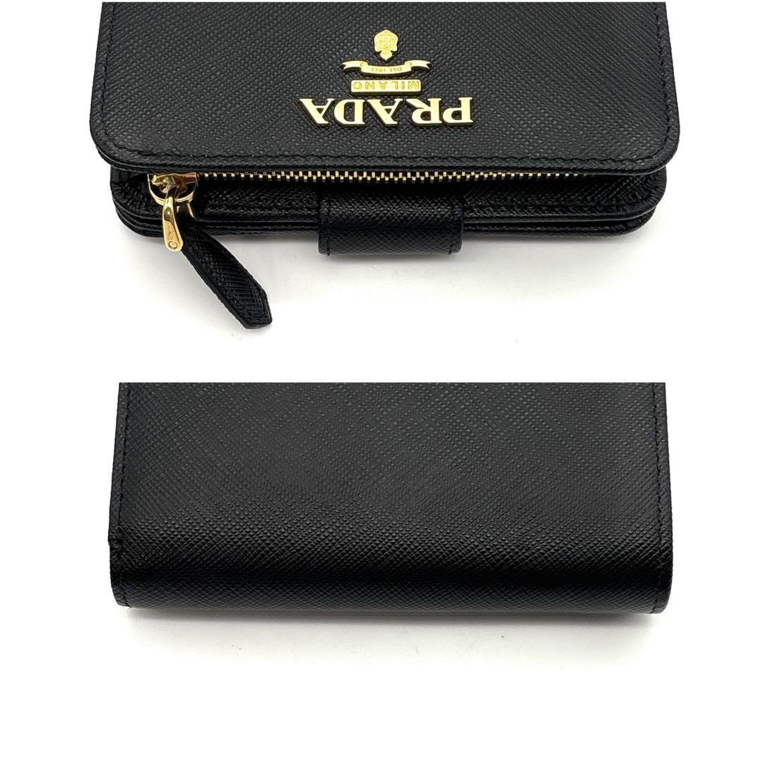 未使用◆PRADA 二つ折り財布 サフィアーノ ゴールドロゴ 黒