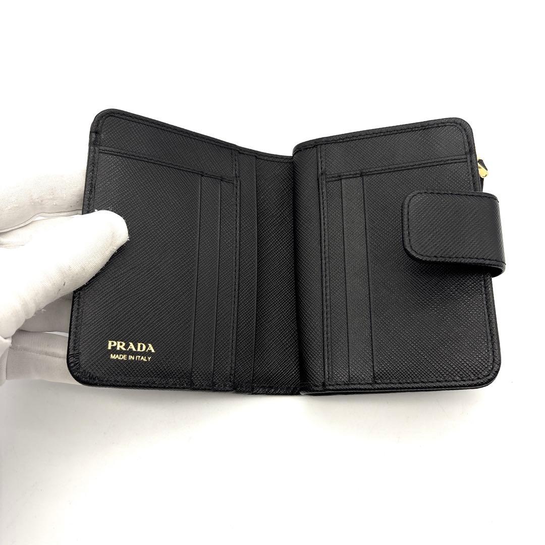 未使用◆PRADA 二つ折り財布 サフィアーノ ゴールドロゴ 黒