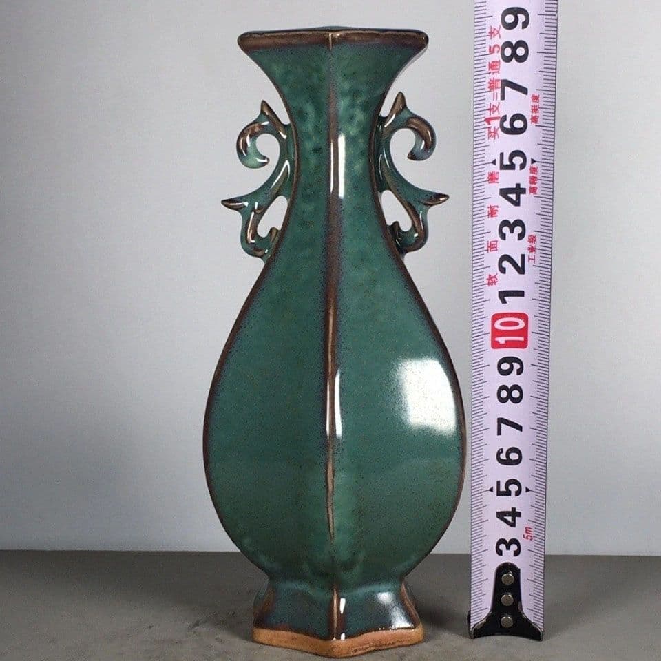 窯変双耳六角瓶賞瓶  景徳鎮 陶磁器 装飾品 現代工芸品美術品 置物