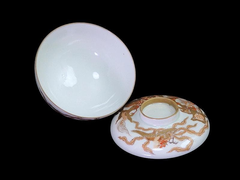 古伊万里　金襴手　龍に鳳凰の図　蓋茶碗　135AS-DBt