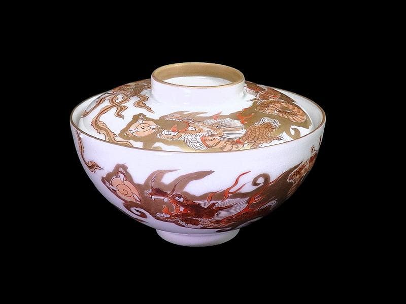 古伊万里　金襴手　龍に鳳凰の図　蓋茶碗　135AS-DBt