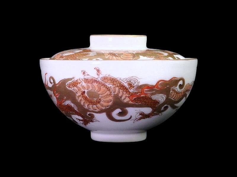 古伊万里　金襴手　龍に鳳凰の図　蓋茶碗　135AS-DBt