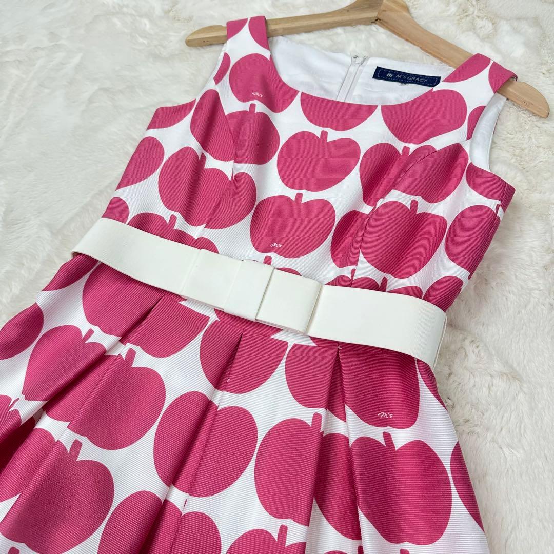 ✨美品✨M’S GRACY アップル柄×白リボン ワンピース 38 M