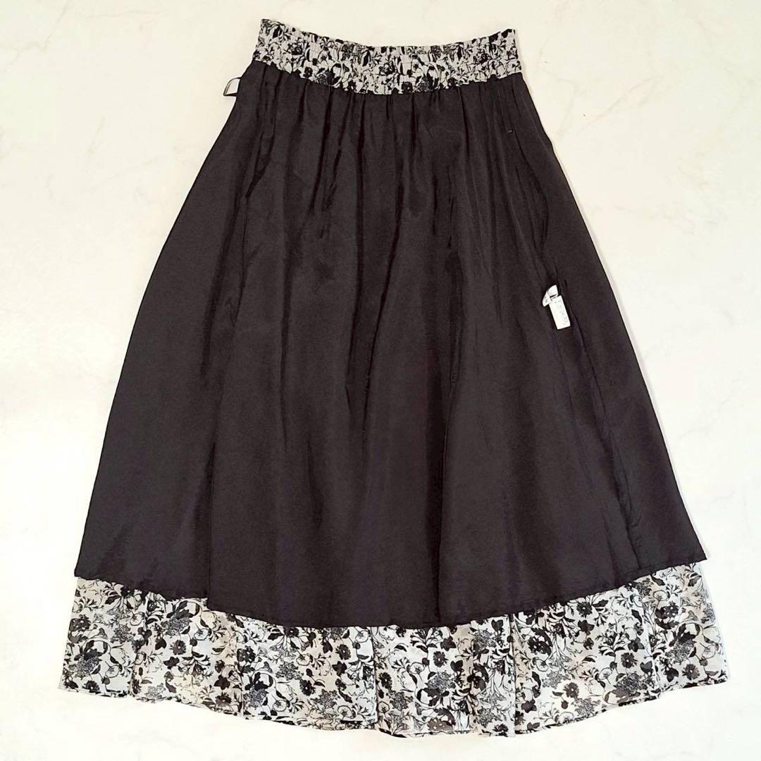 A2127 ANAYI アナイ モノトーンシルエットスカート 花柄 34
