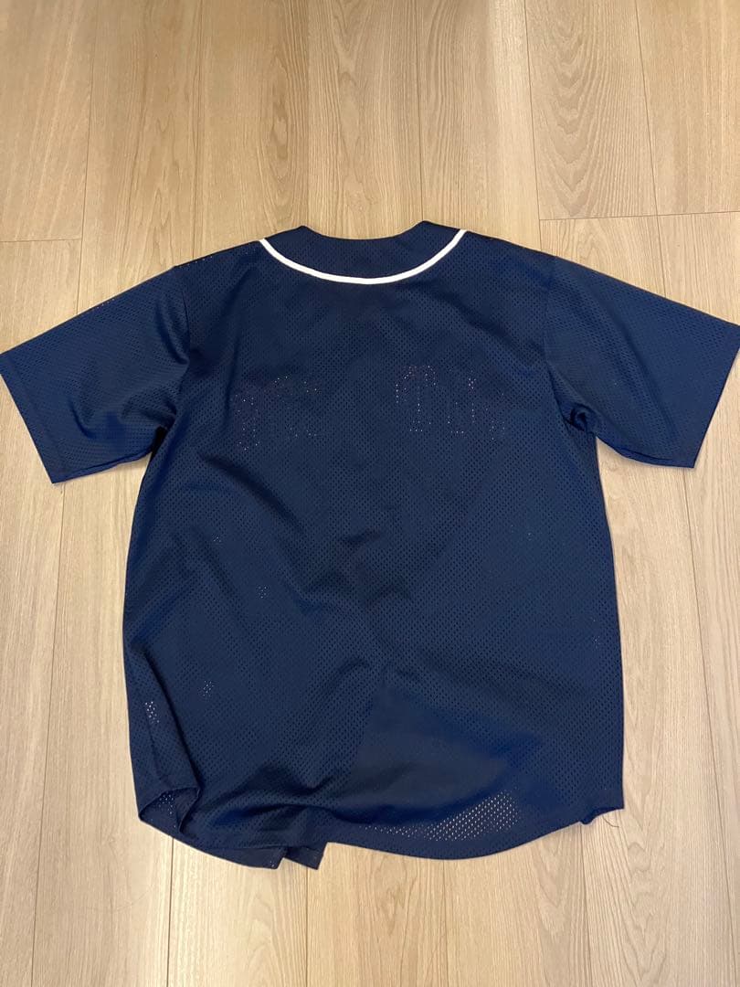 STUSSY ネイビー メッシュベースボールシャツ　L