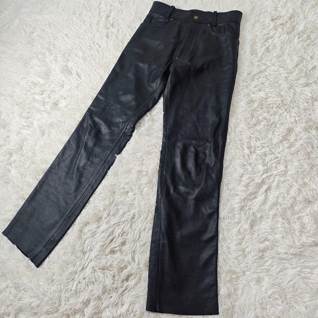 【ほぼ新品！】ABROAD 牛革　ライダース パンツ 黒　メンズM　77