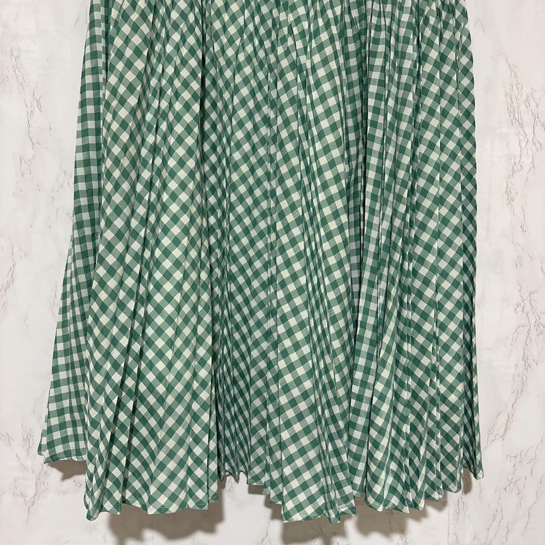 セブンテンバイミホカワヒト　ロングスカート　マキシ　チェック　ゴム　グリーン