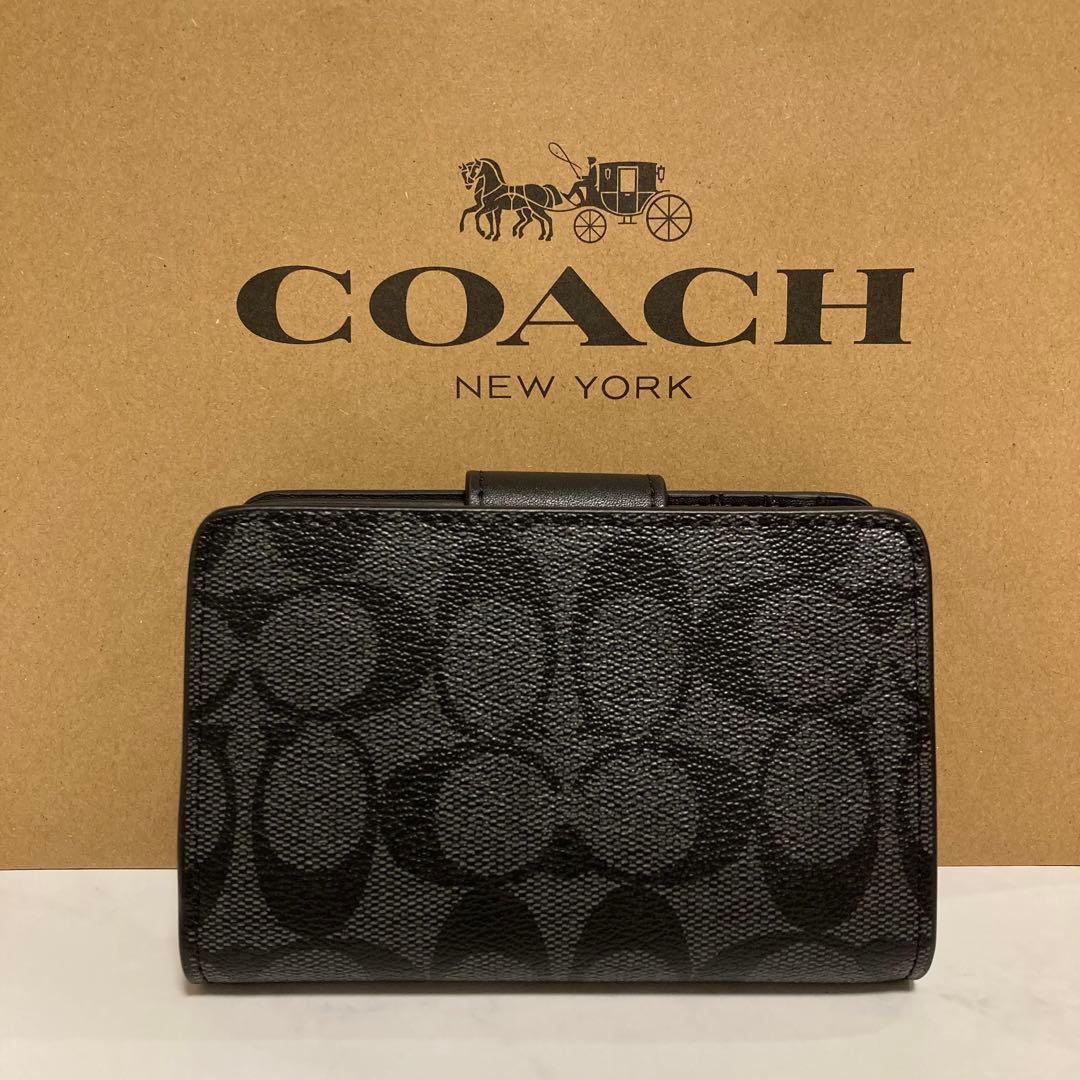 新品　COACH 長財布　　レディース メンズ ブラック シグネチャー シルバー