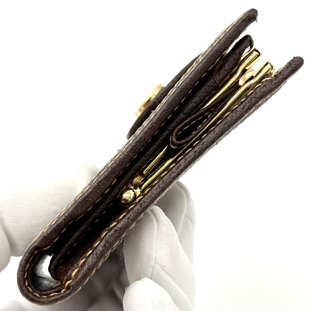 【美品】GUCCI 二つ折り財布　がま口　GG柄　PVC レザー　ブラウン