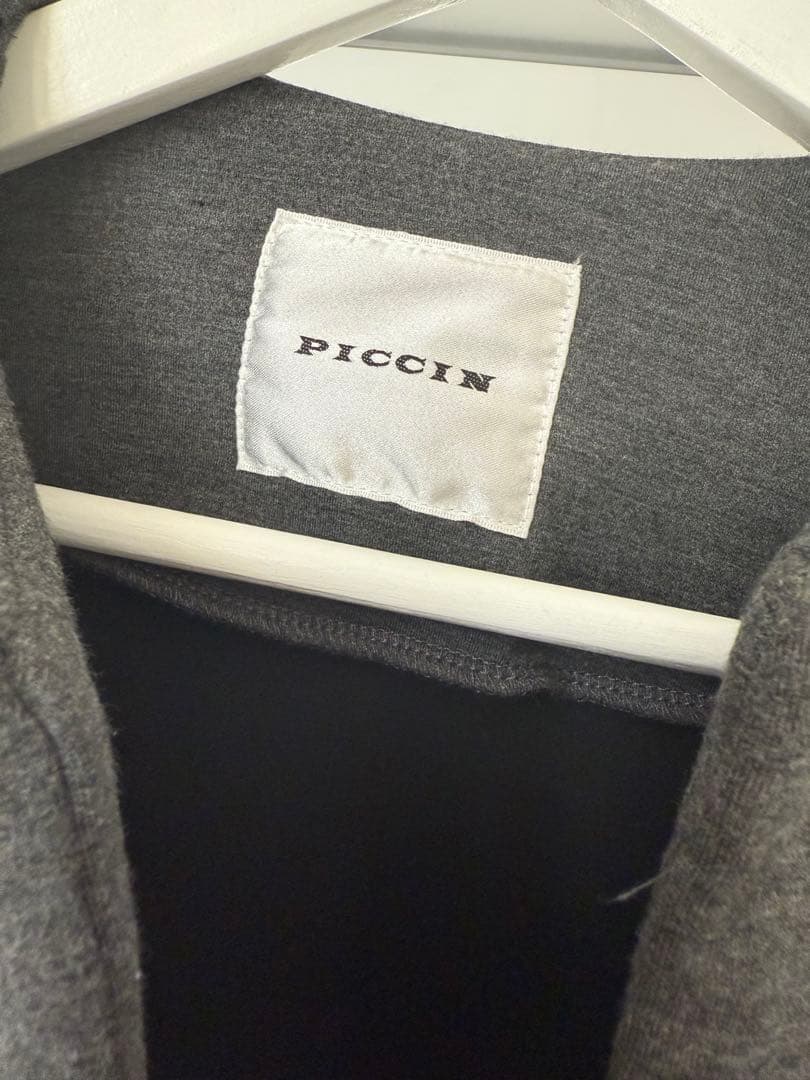 PICCIN グレー ロングコート パールボタン付き