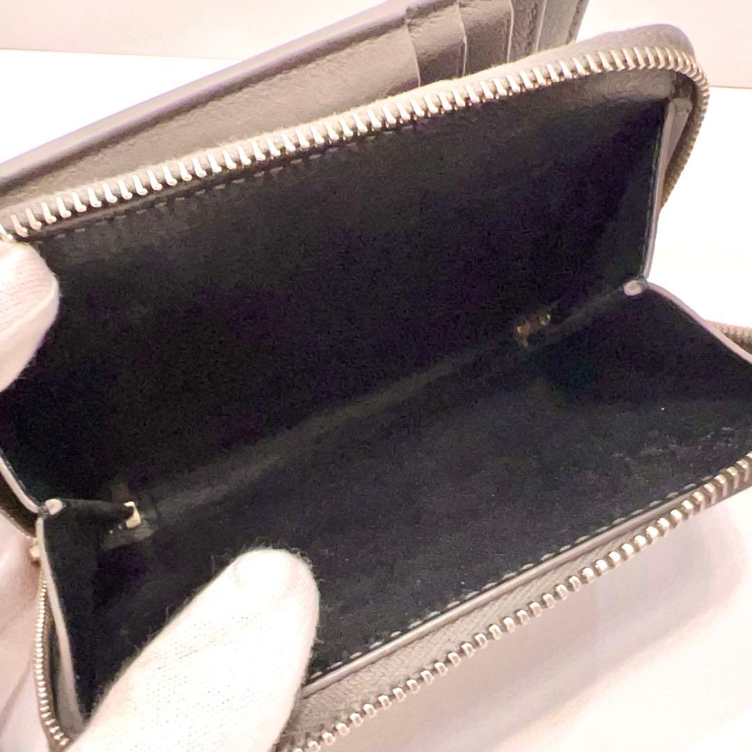 サンローラン 折り財布 ラウンドファスナー レザー ゴールド金具 ロゴ グレー