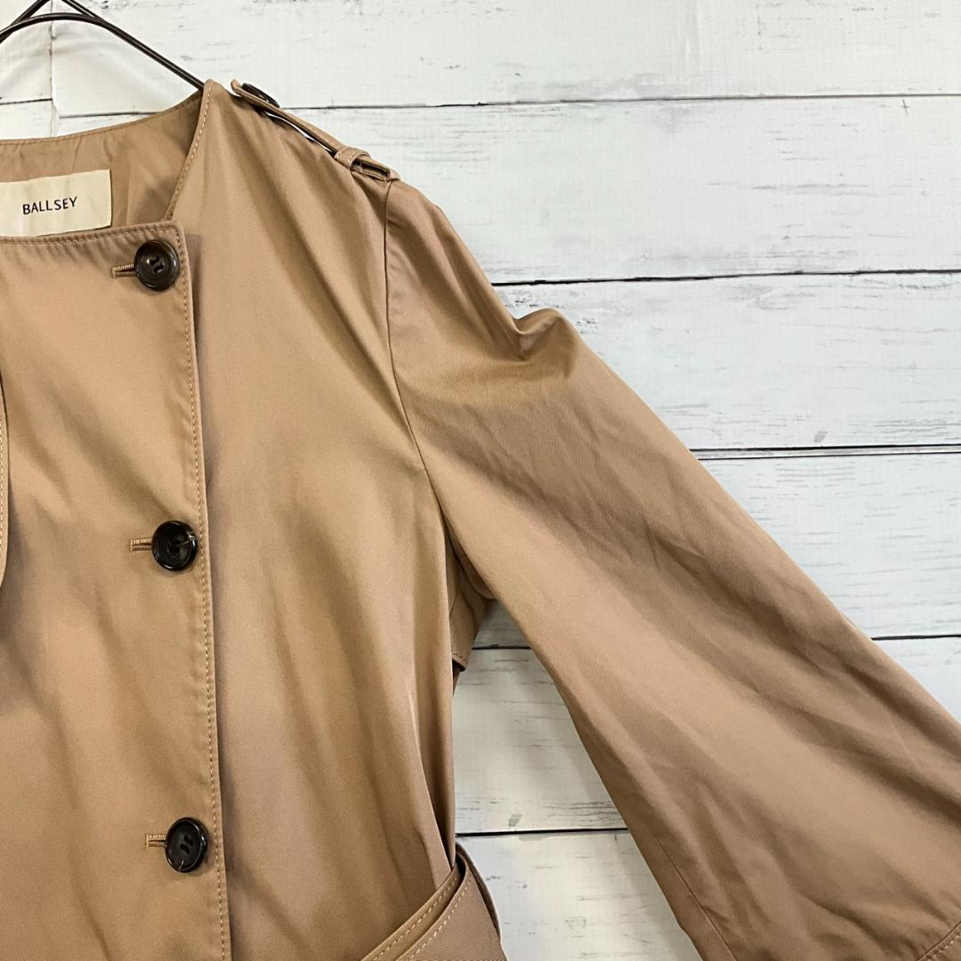 BALLSEY ノーカラー トレンチコート ベージュ ベルト付 38
