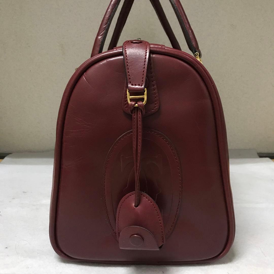 【希少品・袋・鍵付き美品】Cartier バーガンディ レザー ボストンバッグ