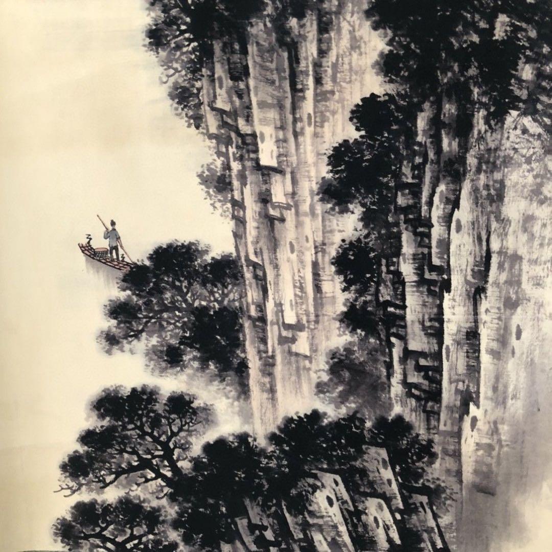 中国山水画 掛け軸 宋文治《京怡山光》三尺 中堂 掛け軸／水墨画／実物撮影