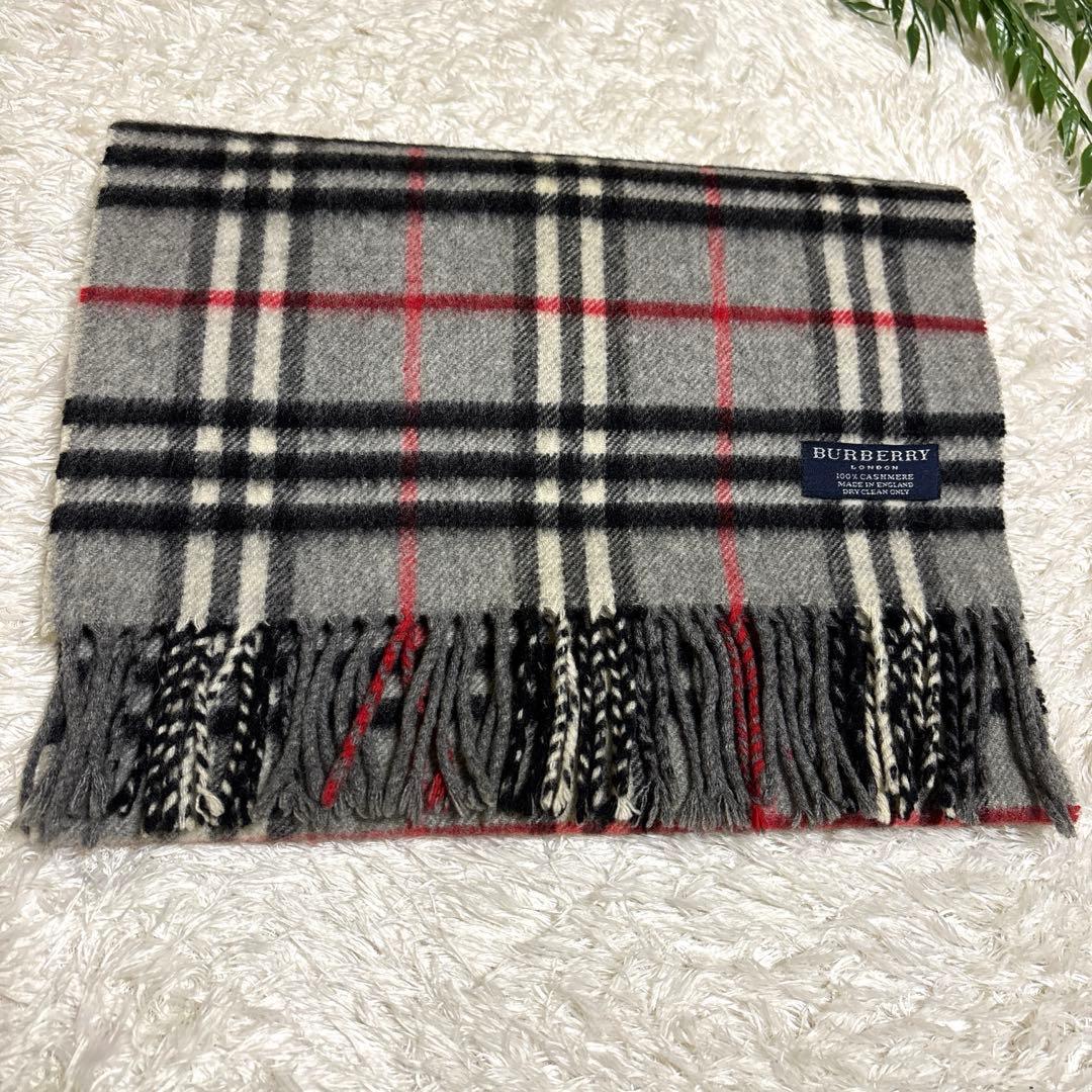 美品 BURBERRY マフラー カシミヤ100グレー ノバチェック 英国製