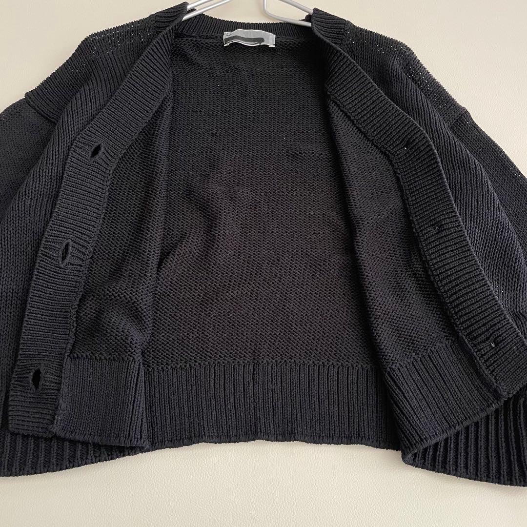 美品✨カオス　シルク　ニットカーディガン　シェルボタン　ショート　ブラック　F
