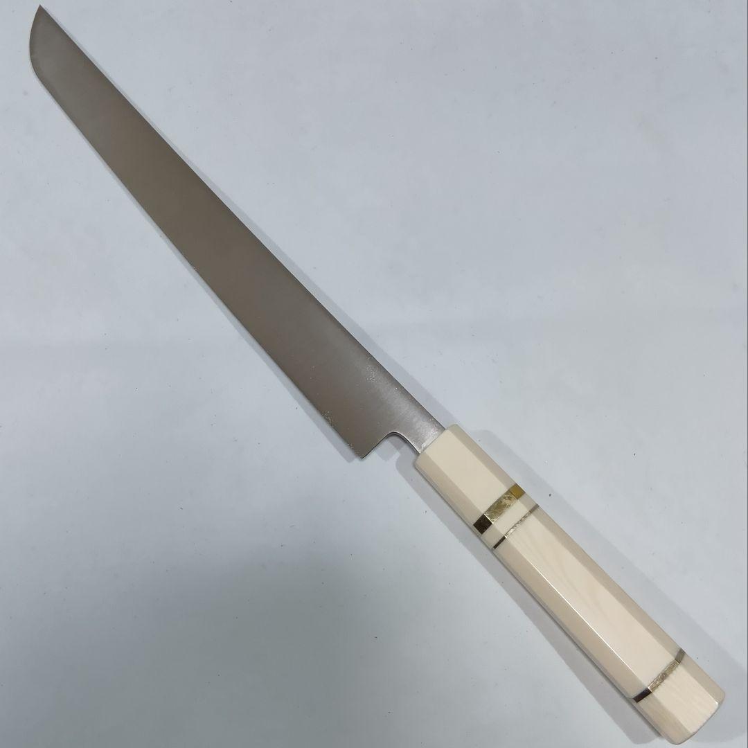ステン本焼V金10号先丸柳刃包丁27cm人工象牙八角柄