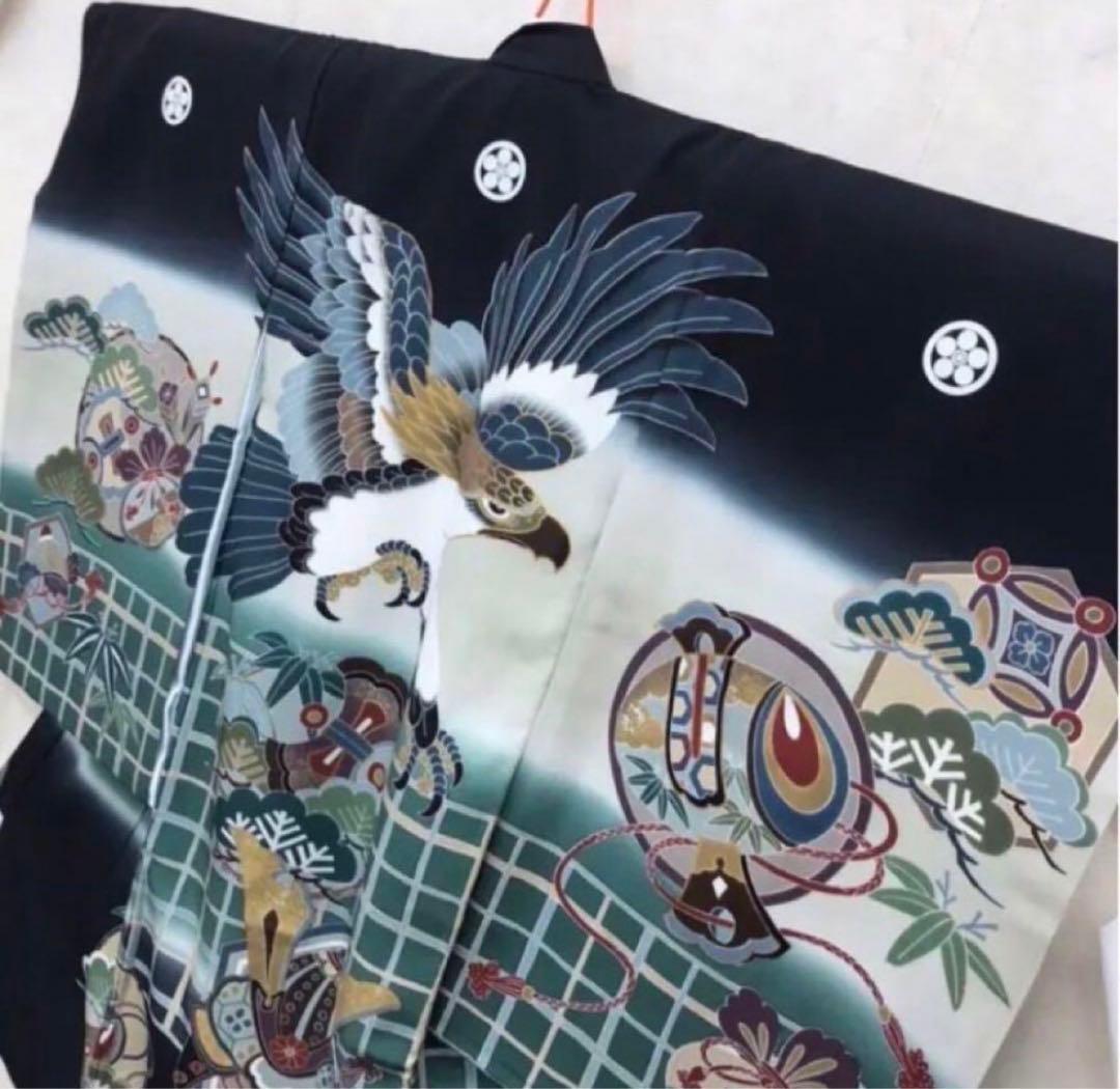 【松鷹図】お宮参り 初着 産着 熨斗目 祝着 着物　七五三　男の子　753