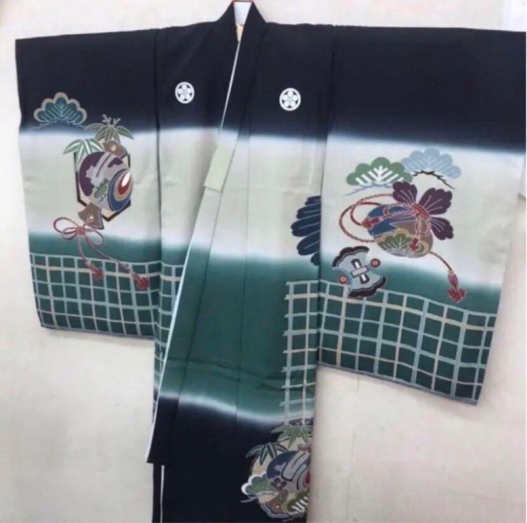 【松鷹図】お宮参り 初着 産着 熨斗目 祝着 着物　七五三　男の子　753