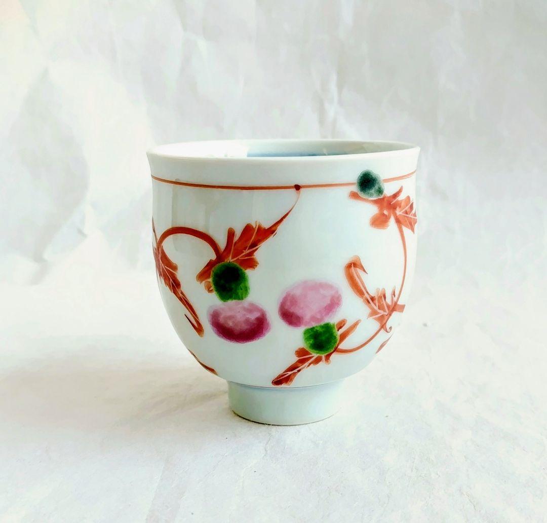 色絵磁器アザミ文茶碗と湯呑セット (豊福誠 作)