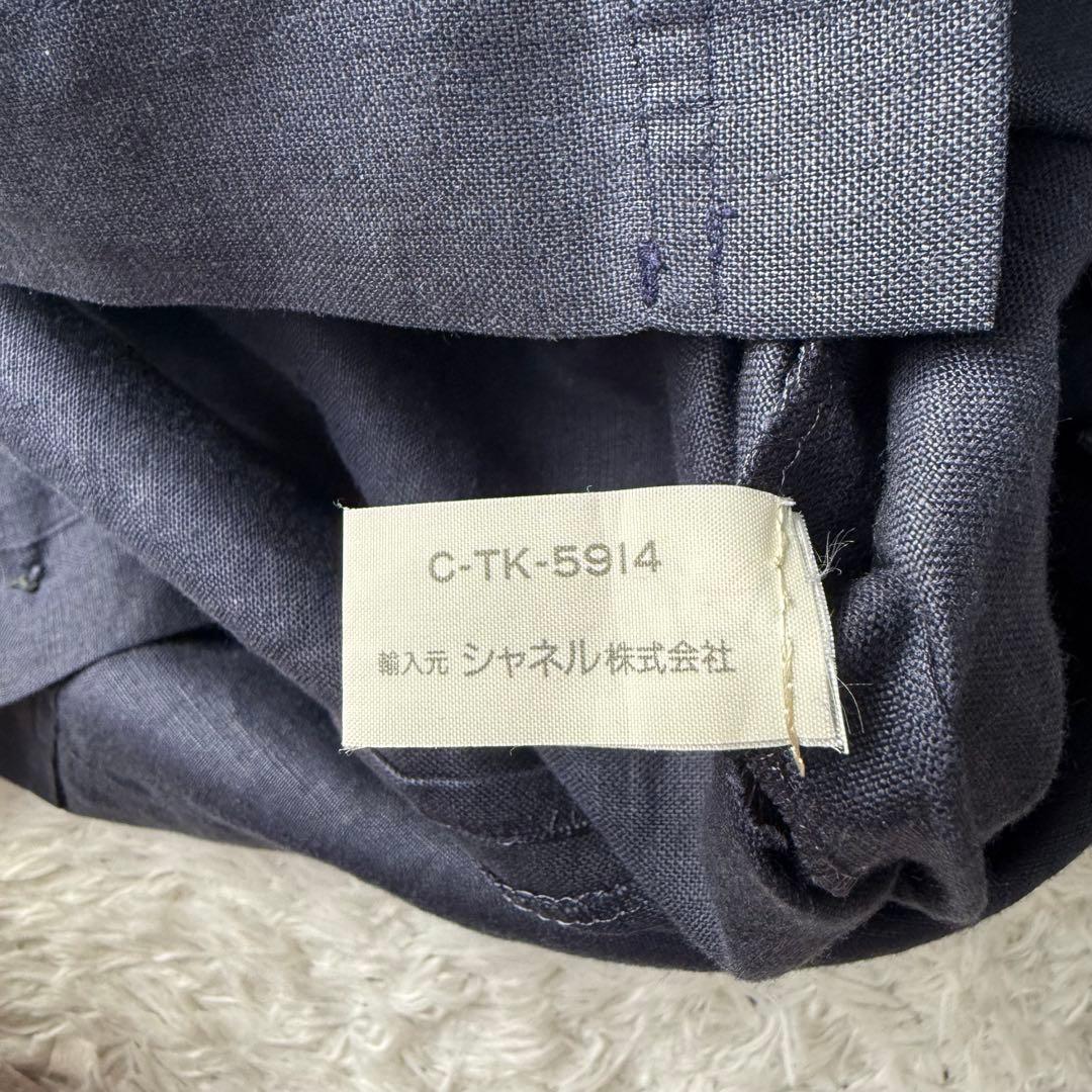 CHANEL ワンピース　金ボタン　刻印　半袖　ネイビー