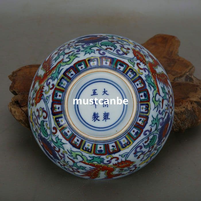 清雍正青花斗彩鳳穿纏枝花磁碗 景徳鎮 陶磁器 装飾品 現代工芸品 美術品 置物