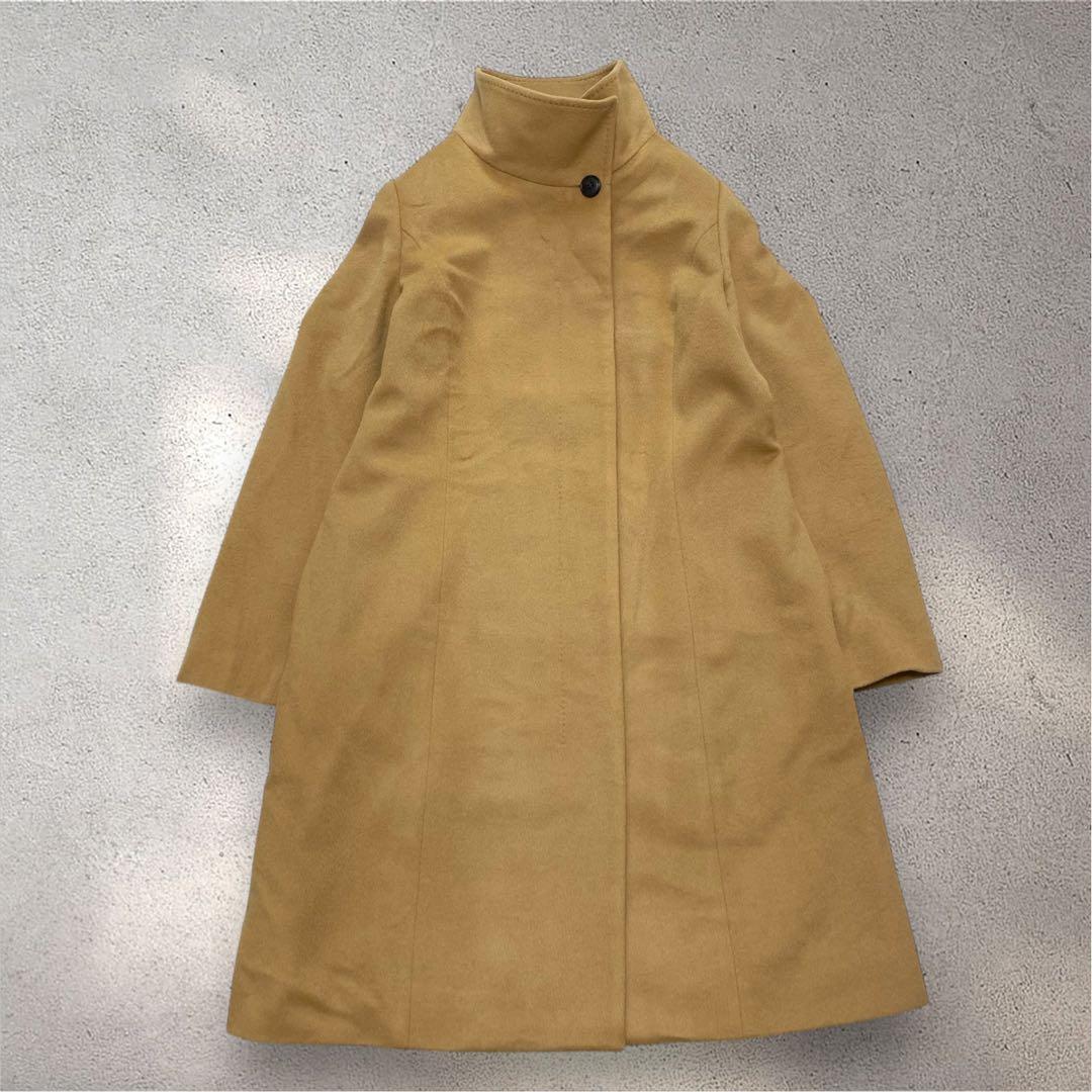 美品✨INDIVI キャメル　カシミヤ混　スタンドカラー　コート　大きい XL