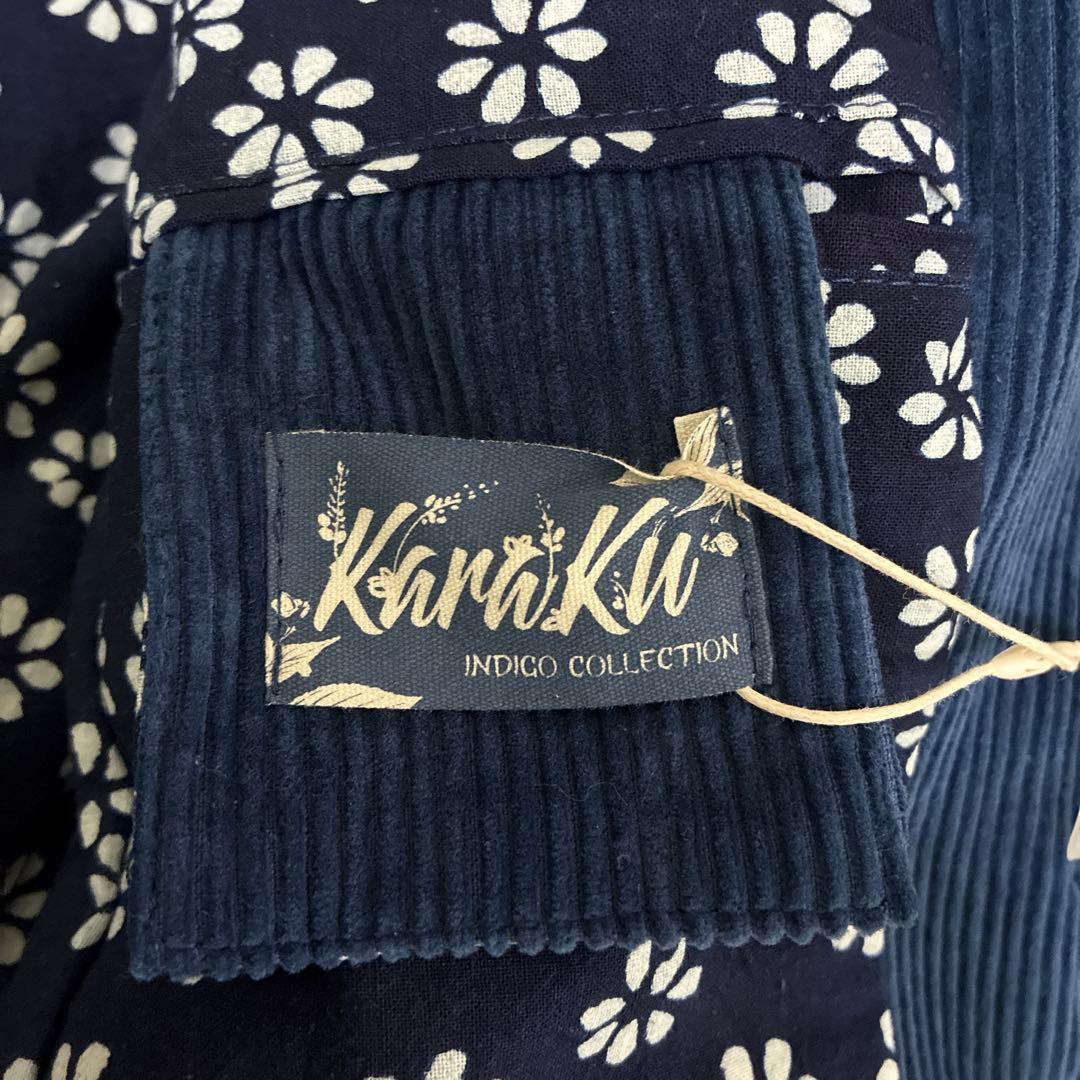 KARAKU 総柄 花コーデュロイ 藍染ビンテージフレンチワークジャケット