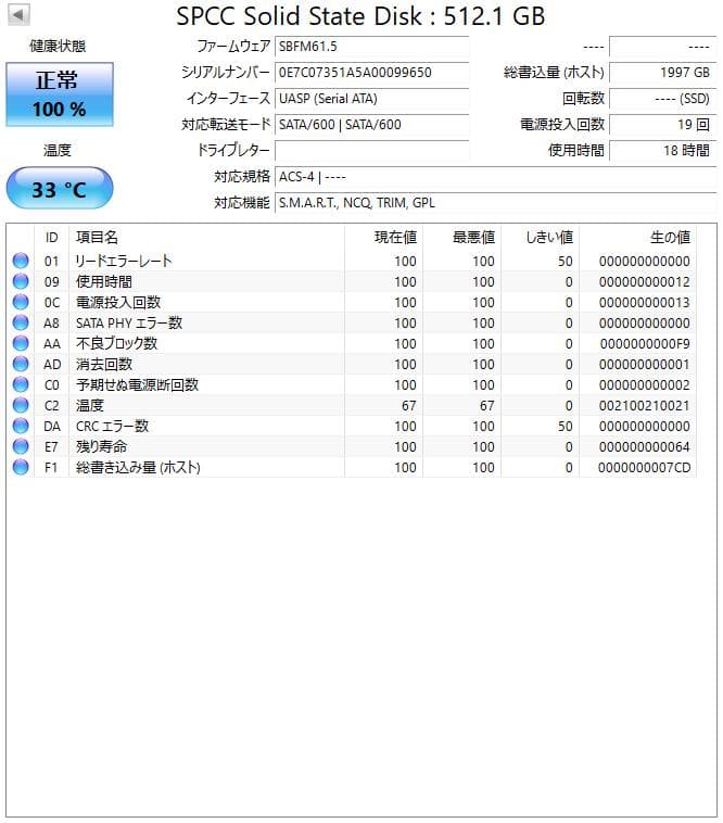 SP 2.5インチ SATA SSD 512GB【中古・時間少】