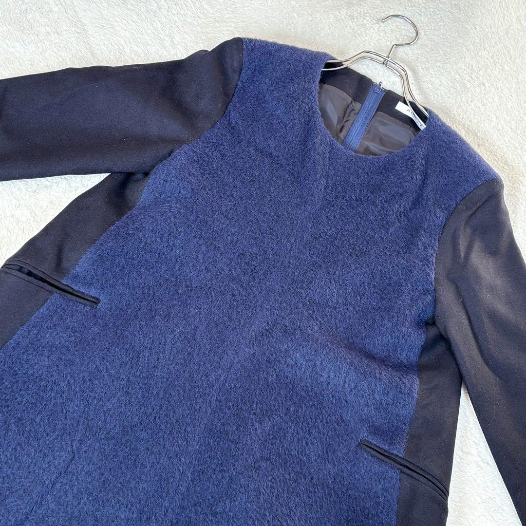 【美品】ADORE アルパカシャギー切替 Aラインワンピース ネイビー 36
