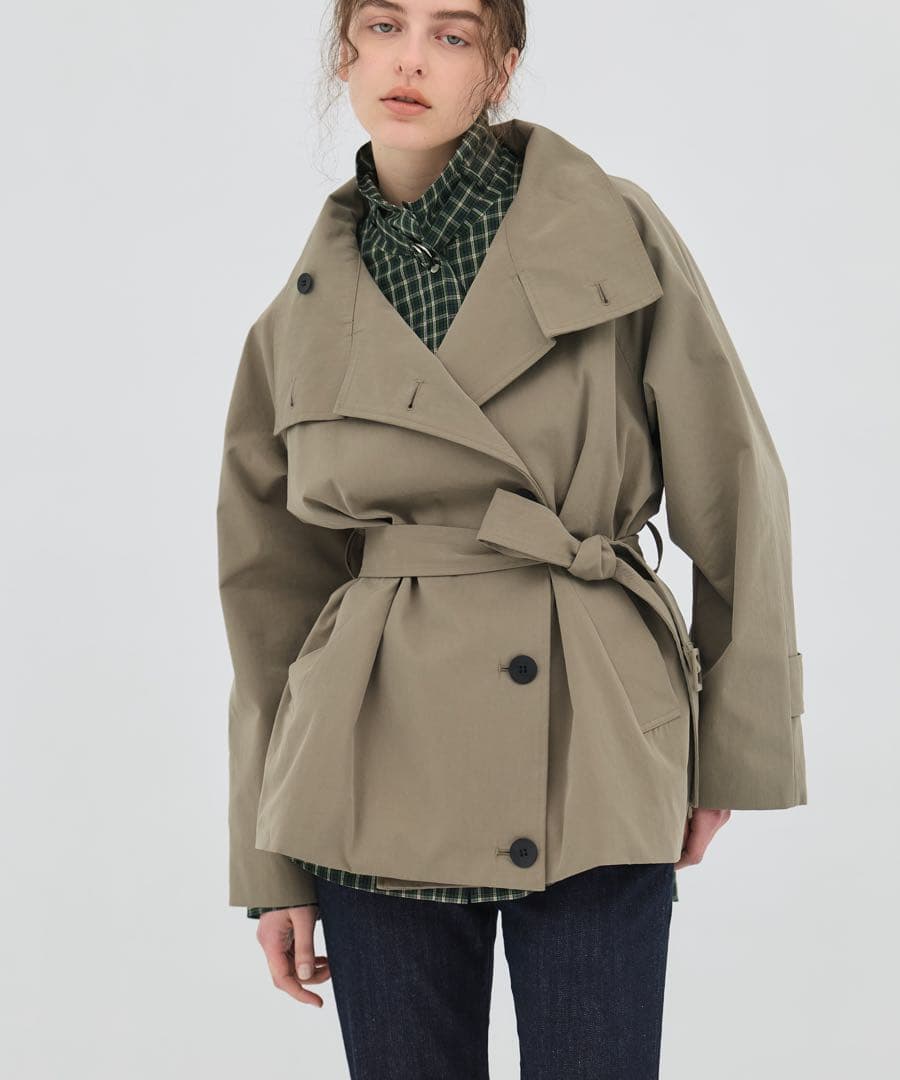 【web完売】ファンネルネックショートトレンチコート/publictokyo