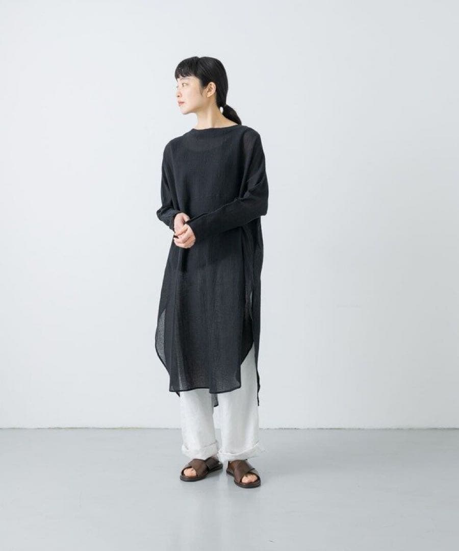 かぐれ　ガーゼロングチュニック　黒　美品　25SS お玉