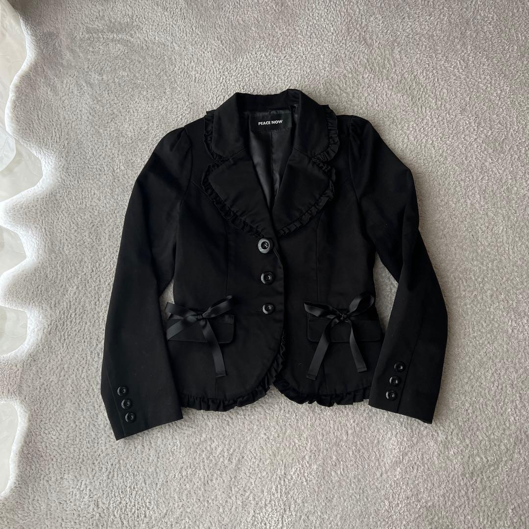 美品✨PEACE NOW ピースナウ　ジャケット黒レース　フリル　りぼん　M