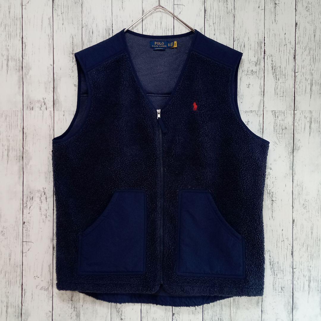 ラルフローレン★ボアベスト XL フリースベスト POLO ヴィンテージ 紺