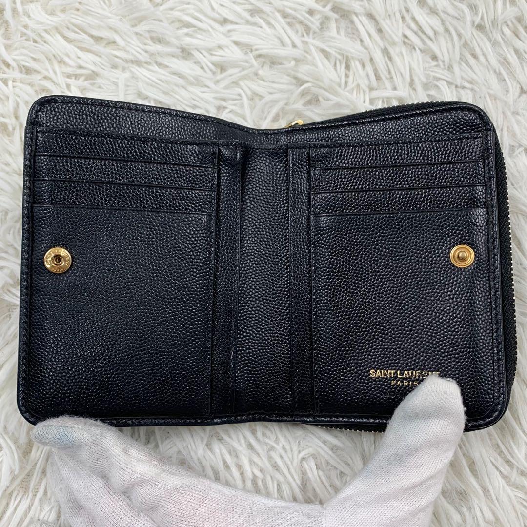 【✨極美品✨】サンローラン カサンドラ 二つ折り財布 Vステッチ ブラック