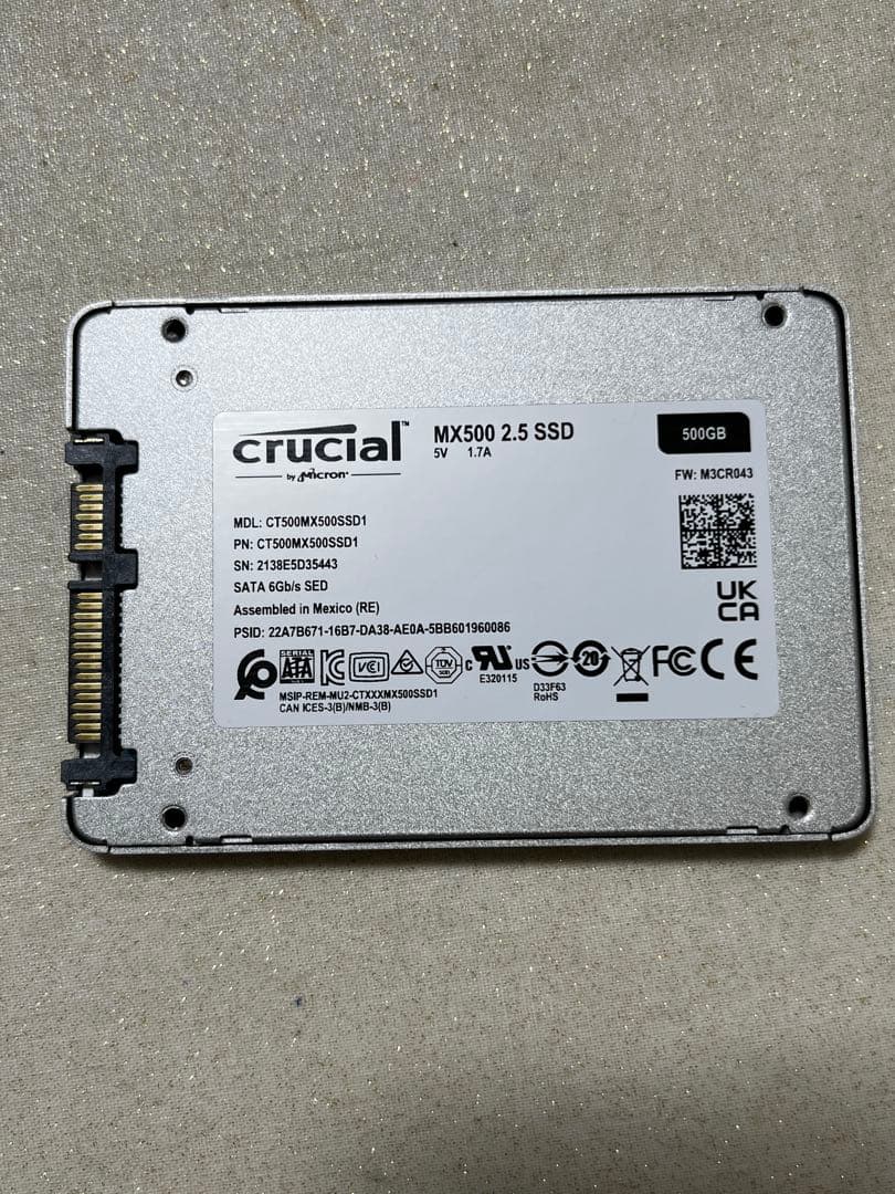 Crucial MX500 500GB 2.5インチSSD 使用時間少なめ