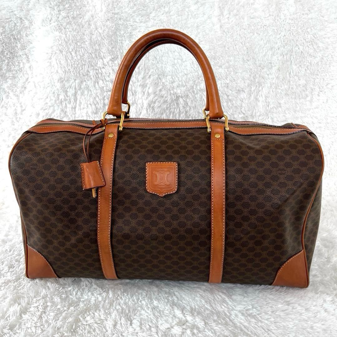 CELINE セリーヌ マカダム ボストンバッグ PVC×レザー 南京錠 大容量