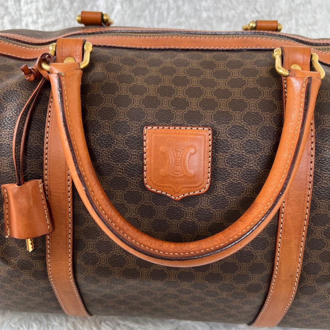 CELINE セリーヌ マカダム ボストンバッグ PVC×レザー 南京錠 大容量