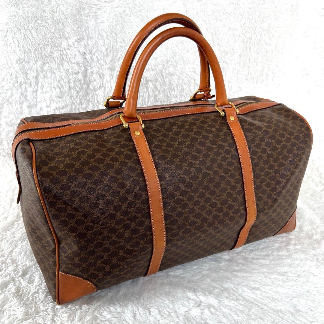 CELINE セリーヌ マカダム ボストンバッグ PVC×レザー 南京錠 大容量