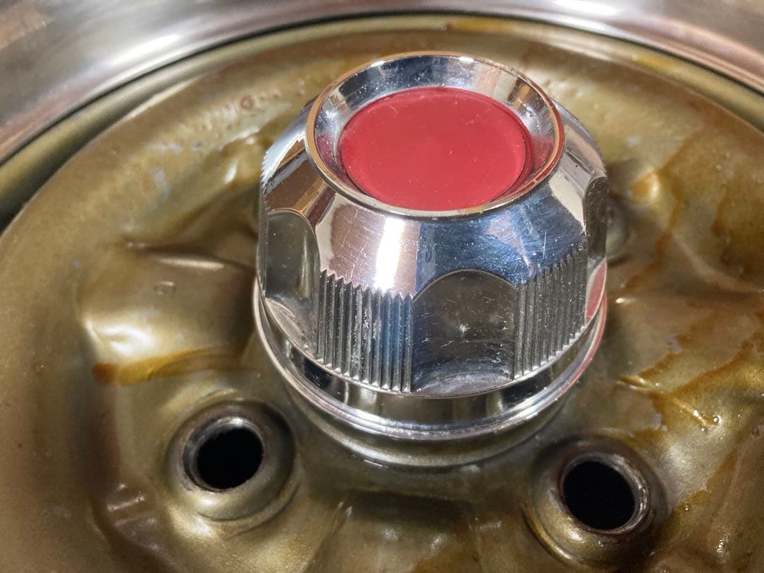 【旧車】14インチ 6J 114.3 鉄チンホイール リング キャップ付き深リム