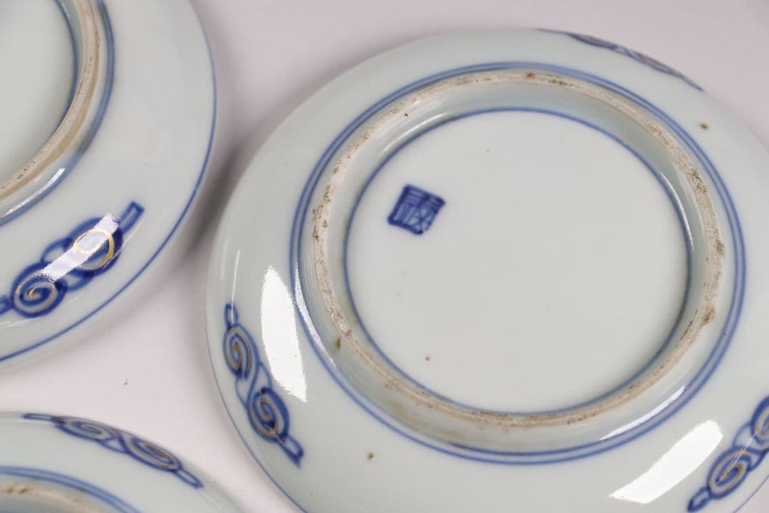 古伊万里 色絵小皿 五客 12cm 草花蝶牡丹 錦手 染錦 金彩 手塩 M858
