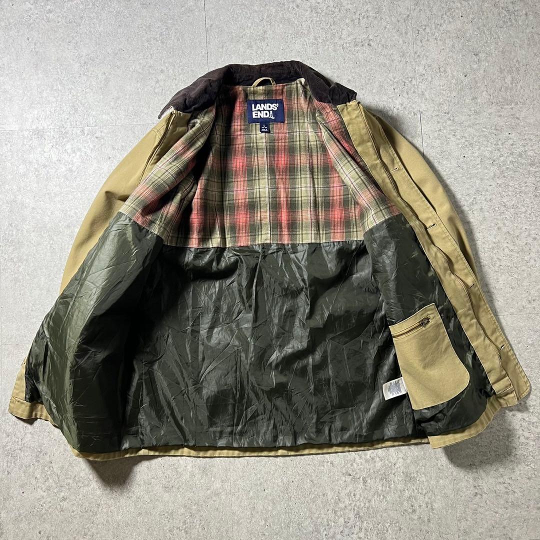 Lands’ End ハンティング カバーオール L 裏地チェック